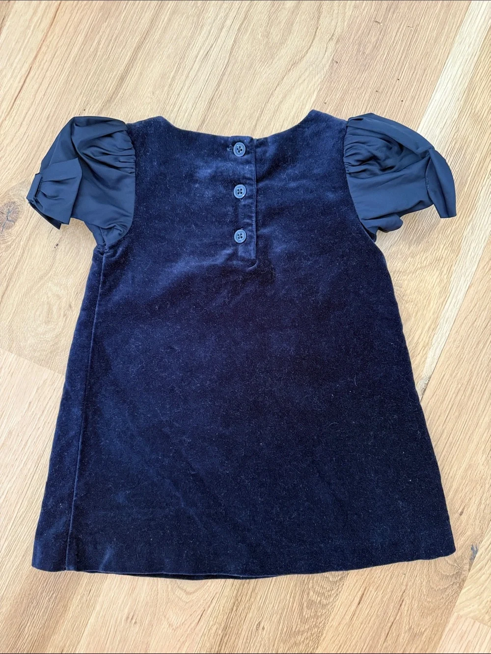 Janie and Jack Navy Velvet Dress with Bow Shoulder Detail